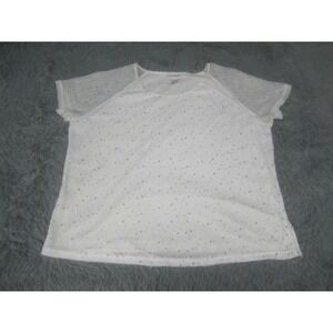 C.D Daniels Blouse Womens 1X Scoop Neck Dotted Short Sleeve Casual Polyester